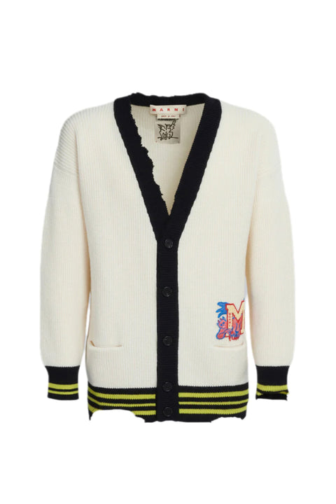 Patch Cotton Wool Cardigan-cardigan-MARNI-ivory-Luciall