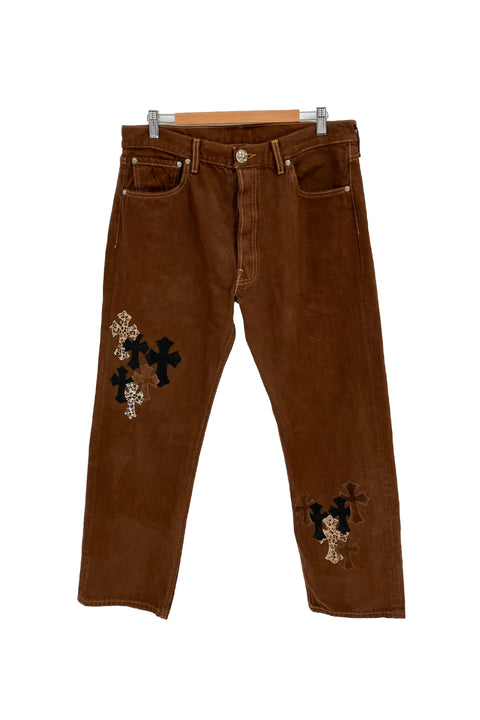 Chrome Hearts Levi's 501 Cross Patch Denim Pants-pants-chrome hearts-brown-Luciall
