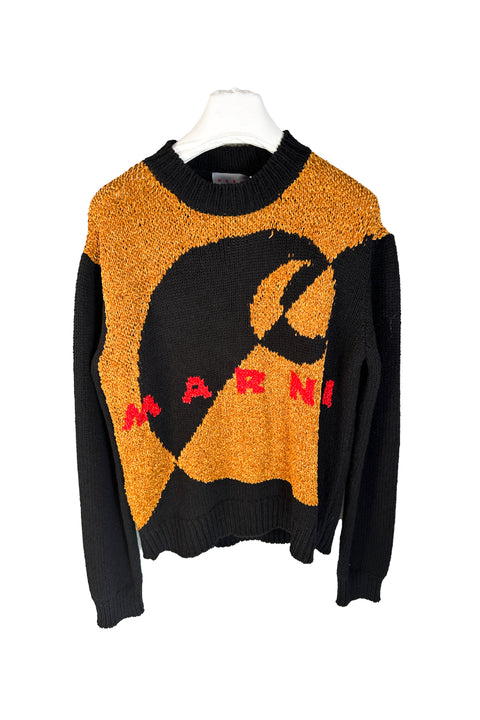 Carhartt CREWNECK SWEATER IN BLACK WOOL AND CHENILLE WITH LOGO-knit-MARNI-black-Luciall